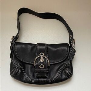 Coach Black Leather Shoulder Bag with Silver Buckle
